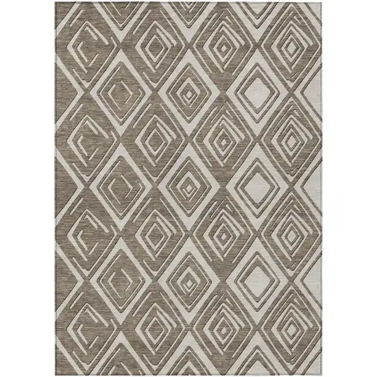 Taupe And Beige Geometric Washable Indoor Outdoor Area Rug Photo 2