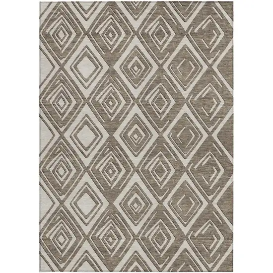 Taupe And Beige Geometric Washable Indoor Outdoor Area Rug Photo 7