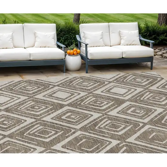 Taupe And Beige Geometric Washable Indoor Outdoor Area Rug Photo 1