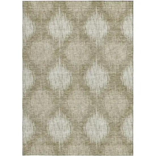 Taupe And Beige Ikat Washable Indoor Outdoor Area Rug Photo 6