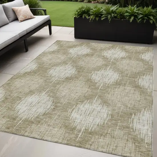 Taupe And Beige Ikat Washable Indoor Outdoor Area Rug Photo 1