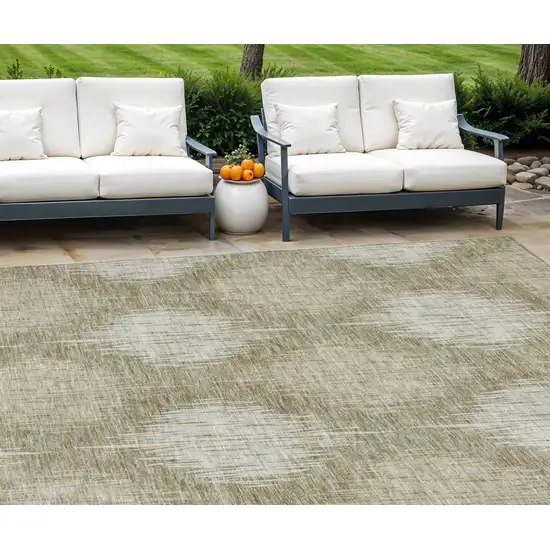 Taupe And Beige Ikat Washable Indoor Outdoor Area Rug Photo 1