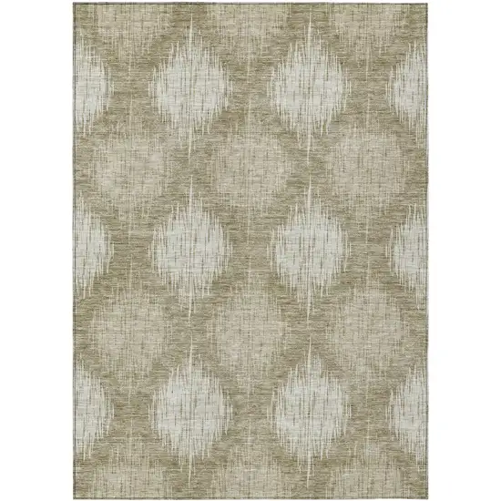 Taupe And Beige Ikat Washable Indoor Outdoor Area Rug Photo 2