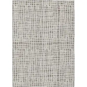 Photo of Taupe And Beige Striped Washable Indoor Outdoor Area Rug