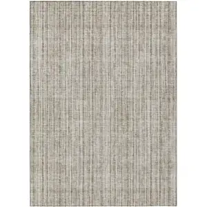 Photo of Taupe And Beige Striped Washable Indoor Outdoor Area Rug