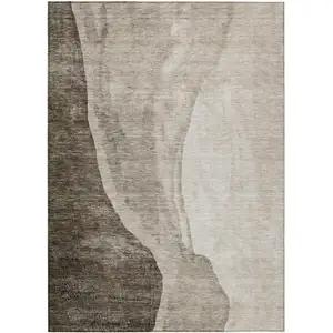 Photo of Taupe And Brown Abstract Washable Indoor Outdoor Area Rug