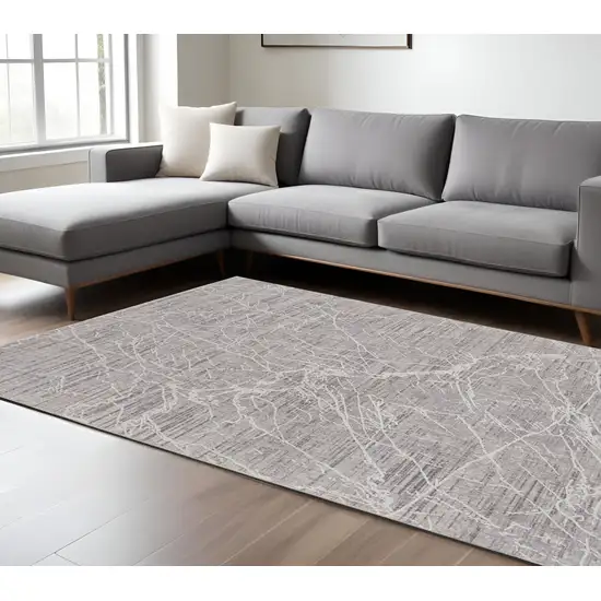 Gray Abstract Power Loom Distressed Area Rug Photo 1