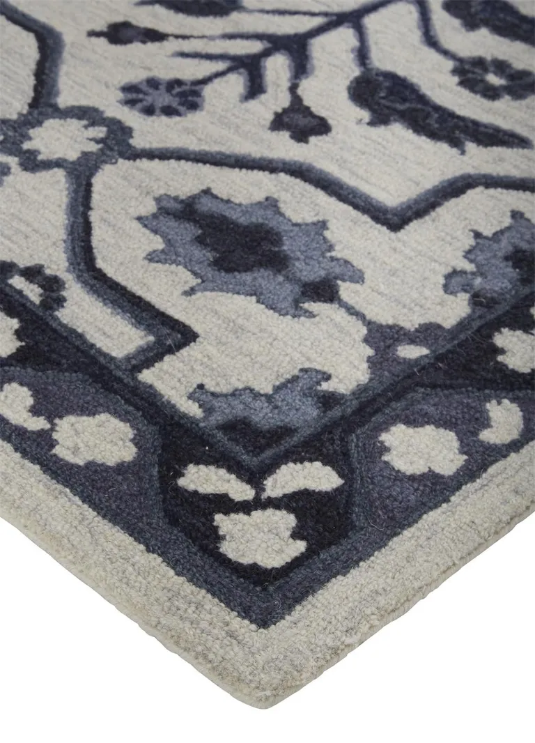 Taupe And Gray Wool Floral Tufted Handmade Stain Resistant Area Rug Photo 4