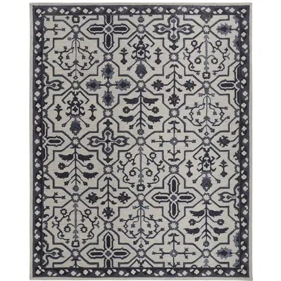 Taupe And Gray Wool Floral Tufted Handmade Stain Resistant Area Rug Photo 1