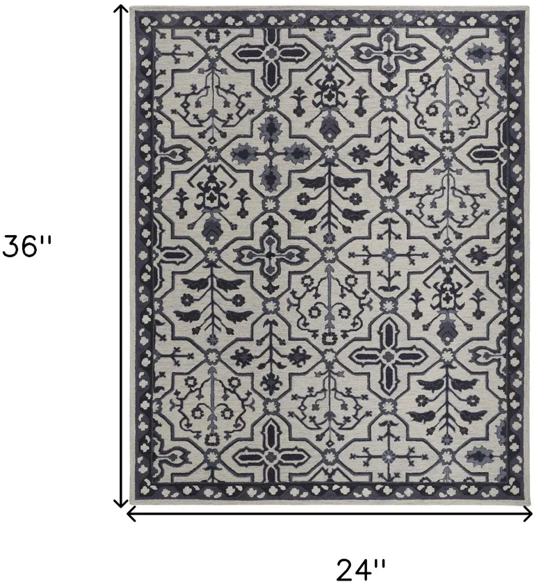 Taupe And Gray Wool Floral Tufted Handmade Stain Resistant Area Rug Photo 4