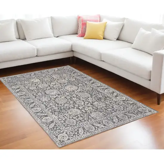 Taupe and Ivory Floral Power Loom Area Rug Photo 1