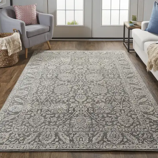 Taupe And Ivory Floral Power Loom Area Rug Photo 7