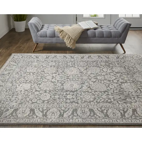 Taupe And Ivory Floral Power Loom Area Rug Photo 8