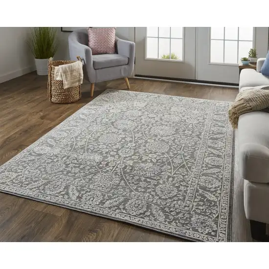 Taupe And Ivory Floral Power Loom Area Rug Photo 6