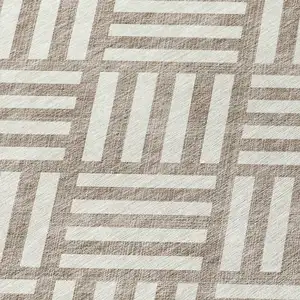 Photo of Taupe And Ivory Geometric Washable Indoor Outdoor Area Rug