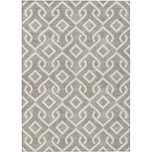 Photo of Taupe And Ivory Geometric Washable Indoor Outdoor Area Rug