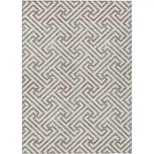 Photo of Taupe And Ivory Geometric Washable Indoor Outdoor Area Rug