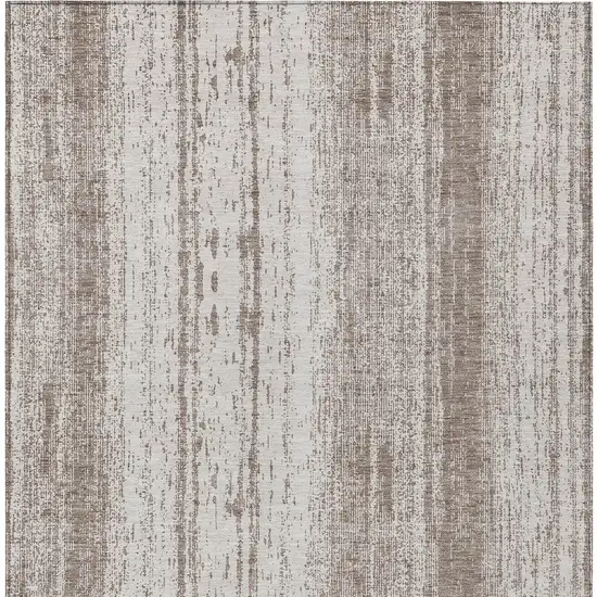 Taupe And Ivory Striped Washable Indoor Outdoor Area Rug Photo 7