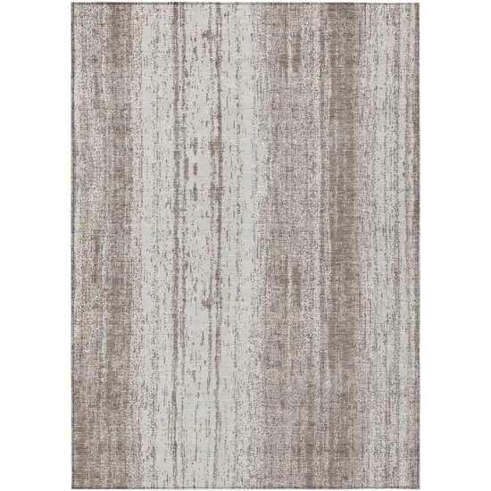 Taupe And Ivory Striped Washable Indoor Outdoor Area Rug Photo 2