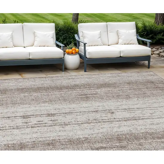 Taupe And Ivory Striped Washable Indoor Outdoor Area Rug Photo 1