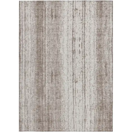 Taupe And Ivory Striped Washable Indoor Outdoor Area Rug Photo 7