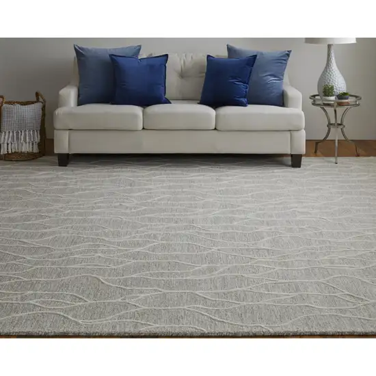 Taupe And Ivory Wool Abstract Tufted Handmade Stain Resistant Area Rug Photo 8