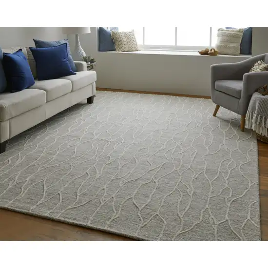 Taupe And Ivory Wool Abstract Tufted Handmade Stain Resistant Area Rug Photo 6