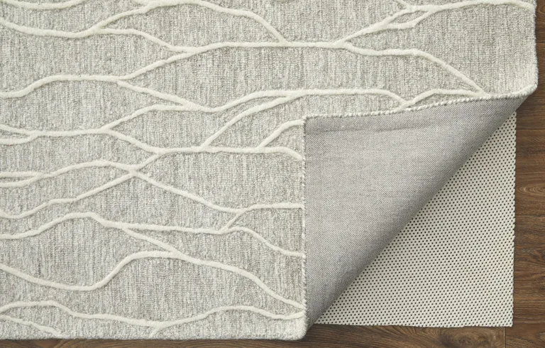 Taupe And Ivory Wool Abstract Tufted Handmade Stain Resistant Area Rug Photo 4