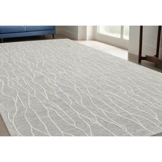 Taupe And Ivory Wool Abstract Tufted Handmade Stain Resistant Area Rug Photo 1