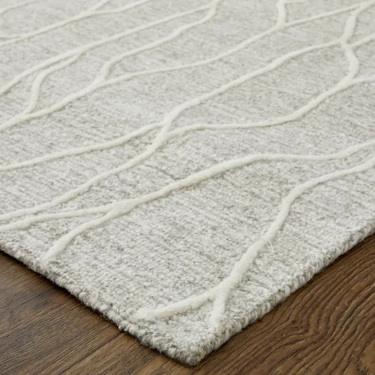 Taupe And Ivory Wool Abstract Tufted Handmade Stain Resistant Area Rug Photo 1