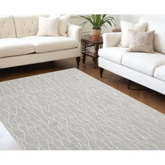 Taupe And Ivory Wool Abstract Tufted Handmade Stain Resistant Area Rug Photo 1