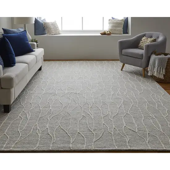 Taupe And Ivory Wool Abstract Tufted Handmade Stain Resistant Area Rug Photo 7