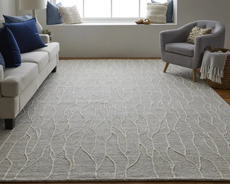 Taupe And Ivory Wool Abstract Tufted Handmade Stain Resistant Area Rug Photo 2