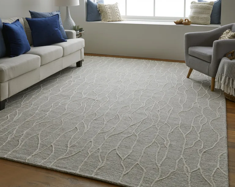 Taupe And Ivory Wool Abstract Tufted Handmade Stain Resistant Area Rug Photo 1