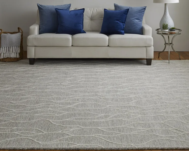 Taupe And Ivory Wool Abstract Tufted Handmade Stain Resistant Area Rug Photo 3