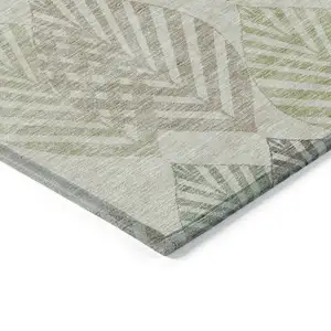 Photo of Taupe Beige And Artichoke Green Floral Washable Indoor Outdoor Area Rug