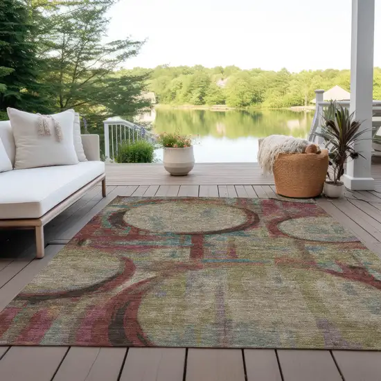 Taupe Beige And Blush Geometric Washable Indoor Outdoor Area Rug Photo 9