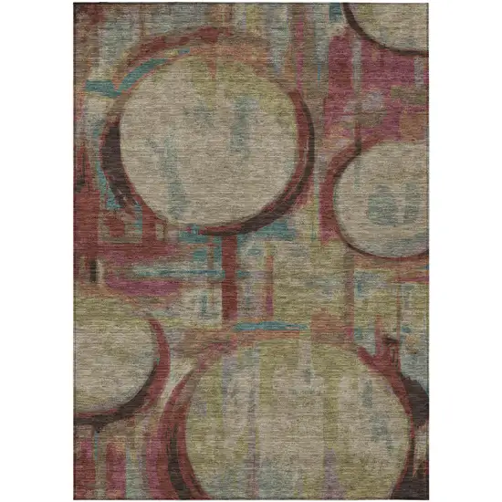 Taupe Beige And Blush Geometric Washable Indoor Outdoor Area Rug Photo 2