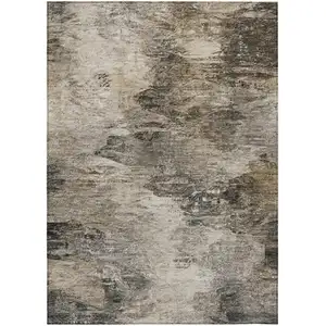 Photo of Taupe Beige And Brown Abstract Washable Indoor Outdoor Area Rug