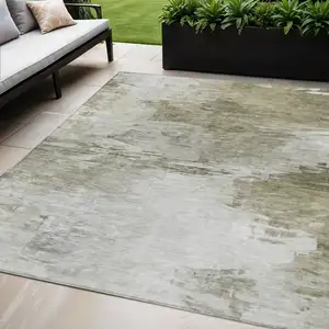 Photo of Taupe Beige And Brown Abstract Washable Indoor Outdoor Area Rug