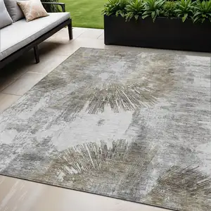 Photo of Taupe Beige And Brown Abstract Washable Indoor Outdoor Area Rug