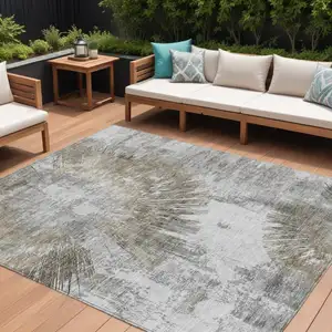 Photo of Taupe Beige And Brown Abstract Washable Indoor Outdoor Area Rug