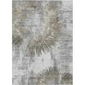 Photo of Taupe Beige And Brown Abstract Washable Indoor Outdoor Area Rug