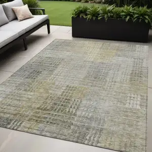 Photo of Taupe Beige And Brown Abstract Washable Indoor Outdoor Area Rug