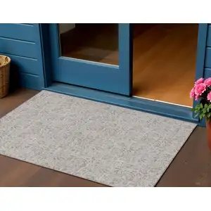 Photo of Taupe Beige And Brown Floral Washable Indoor Outdoor Area Rug