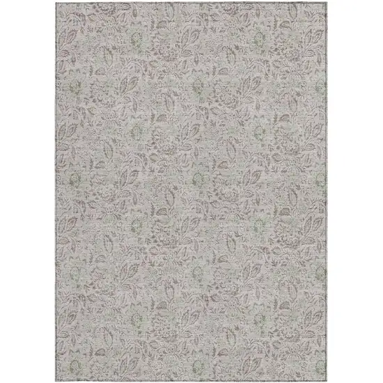 Taupe Beige And Brown Floral Washable Indoor Outdoor Area Rug Photo 6