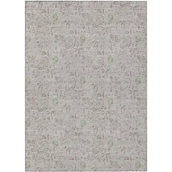 Taupe Beige And Brown Floral Washable Indoor Outdoor Area Rug Photo 2