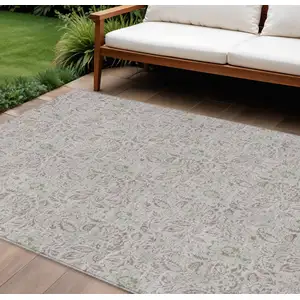 Photo of Taupe Beige And Brown Floral Washable Indoor Outdoor Area Rug