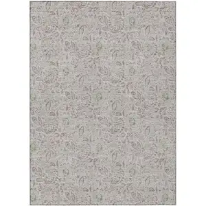 Photo of Taupe Beige And Brown Floral Washable Indoor Outdoor Area Rug