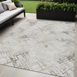 Photo of Taupe Beige And Brown Geometric Washable Indoor Outdoor Area Rug